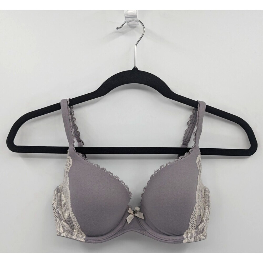 Victoria's Secret Bra Women's 32D Lavender Gray Lace Lined Demi Dream Angels